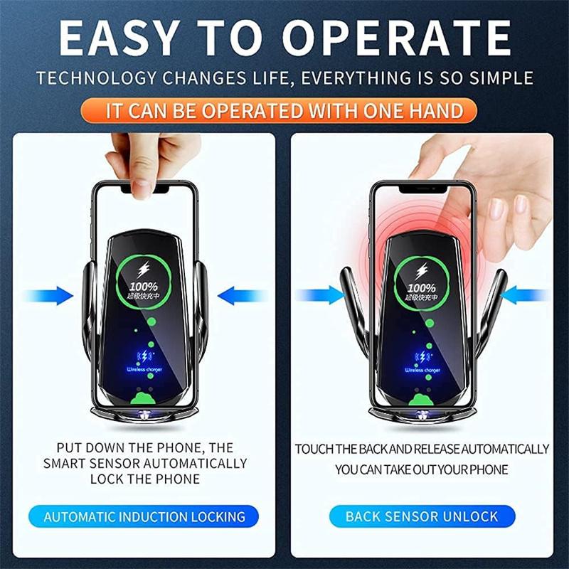 Smart Sensor Car Phone Wireless Charger 15W Fast Charging Auto-Clamping Car Phone Holder For Iphone And All Qi Enable Android