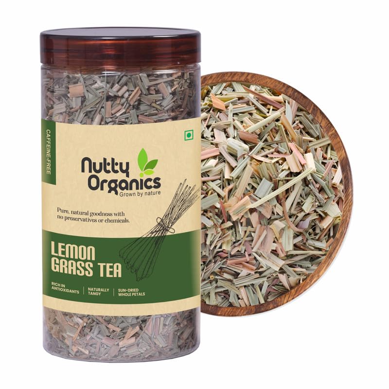 Nutty Organics Lemongrass Tea | 100% Natural Herbal Tea for Detox & Digestion | Caffeine-Free | 100g (50 Cups)