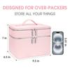 Pink Leather Large Capacity Makeup Case, Multifunctional Makeup Bag, Travel Jewelry Bag, Storage Handbag
