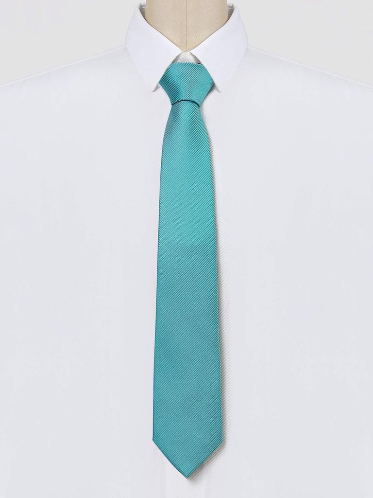 [Allegra K] Men's Formal Tie, 145cm, Solid Color Narrow Stripe Tie, Graduation Suit Tie, Lake Blue, One Size