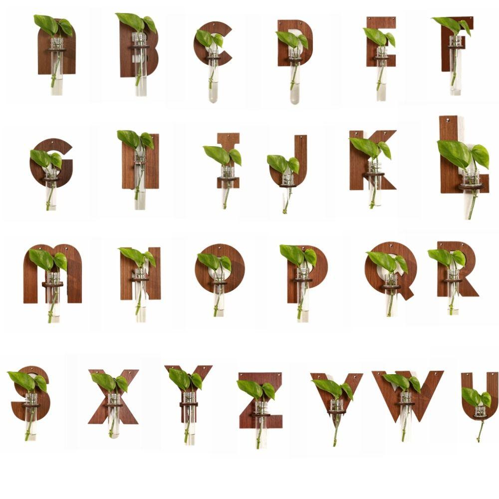Flower Holder Wooden Hydroponic Planter Shelf A-Z Alphabet Vase Wall Decoration Home Ornaments Retro Flower Pot Indoor Garden