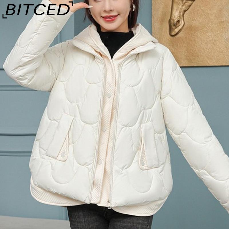 

BITCED Lightweight Short Down-Filled Quilted Jacket for Women with Hood, Padded Puffer-Style Design, Winter Fashion Warm Coat M белый