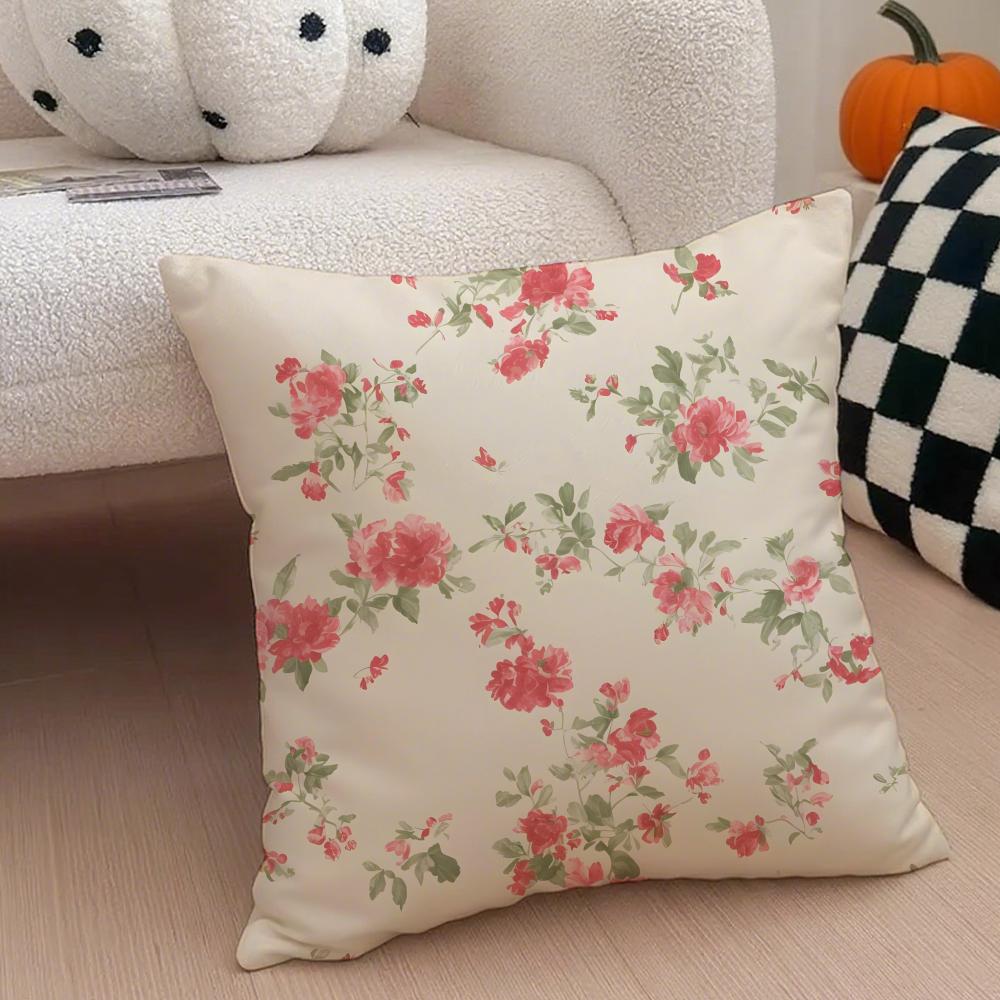Fresh Floral Pillow Elegant Minimalist Cushion Cover Throw Pillow Cover Hidden Button Durable Polyester Chair Cushion