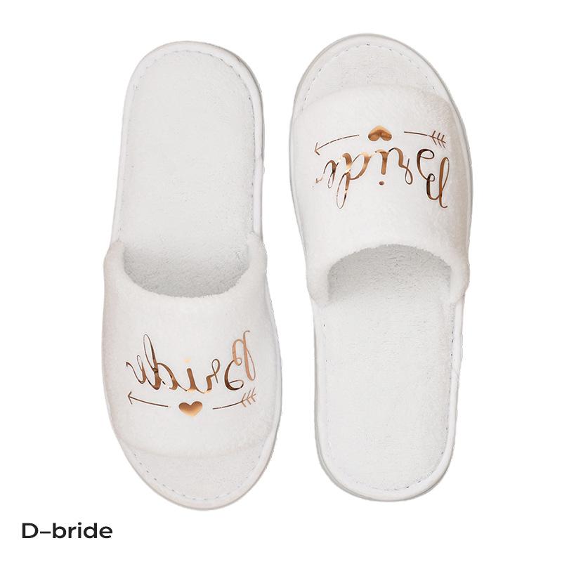 Fashion Bridal Party Slippers Set, Coral velvet Close-toe With Golden Letter Lightweight Plush Cozy Flats, Non-slip Soft Sole For Bride