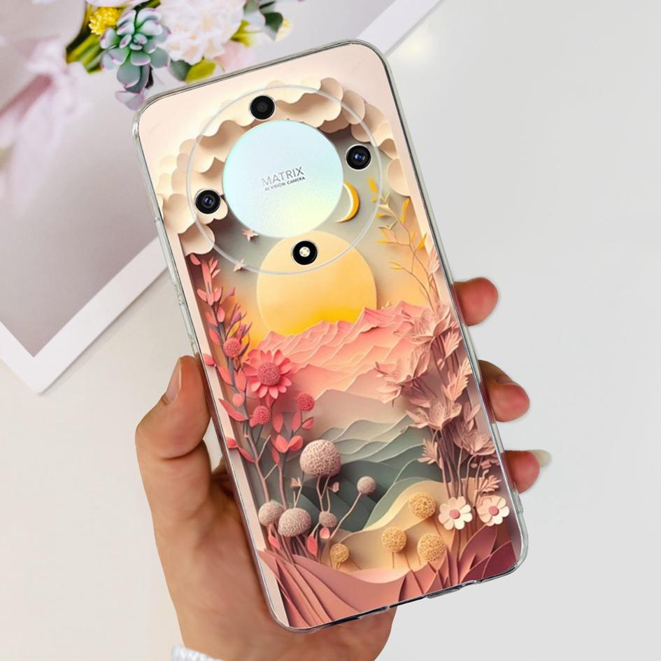 For Honor X9b 5G Case ALI-NX1 Popular Flower Soft Clear Silicon TPU Cover For Honor X9a RMO-NX1 HonorX9 ANY-NX1 Shockproof Funda