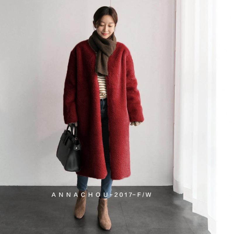 Winter new imitation leather coat women's medium and long imitation Rex rabbit hair jacket, thin imitation mink large size wool sweater