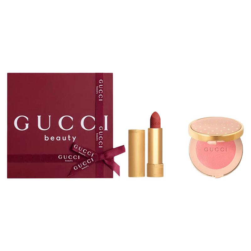 Gucci Velvet Mist Lipstick Star Moving Blush Gift Box Set Natural Complexion Modification Contour + Velvet Mist Lipstick#217+Star Blush#01