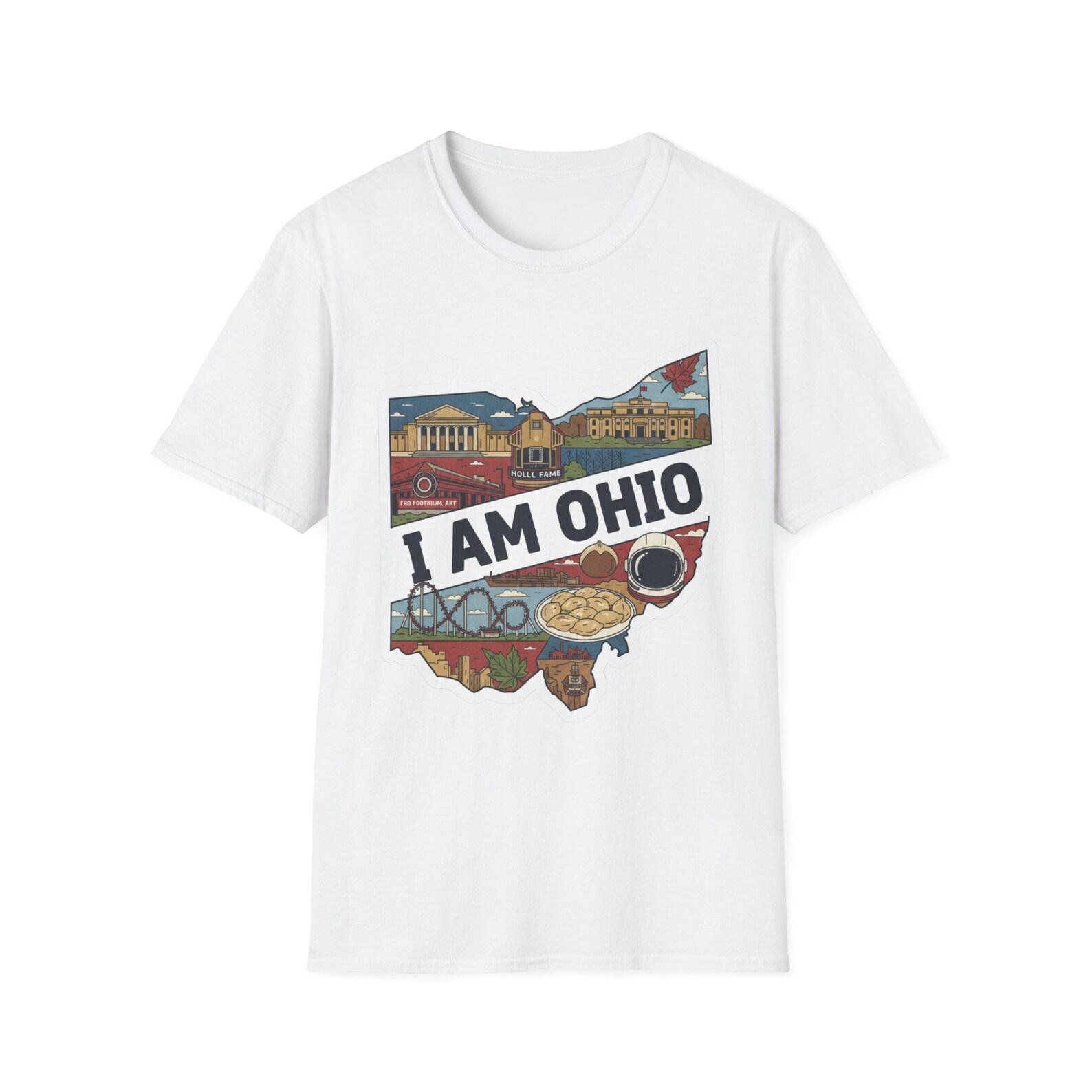 I Am Ohio state map graphic T-Shirt | Ohio landmarks, skyline, local foods 4XL
