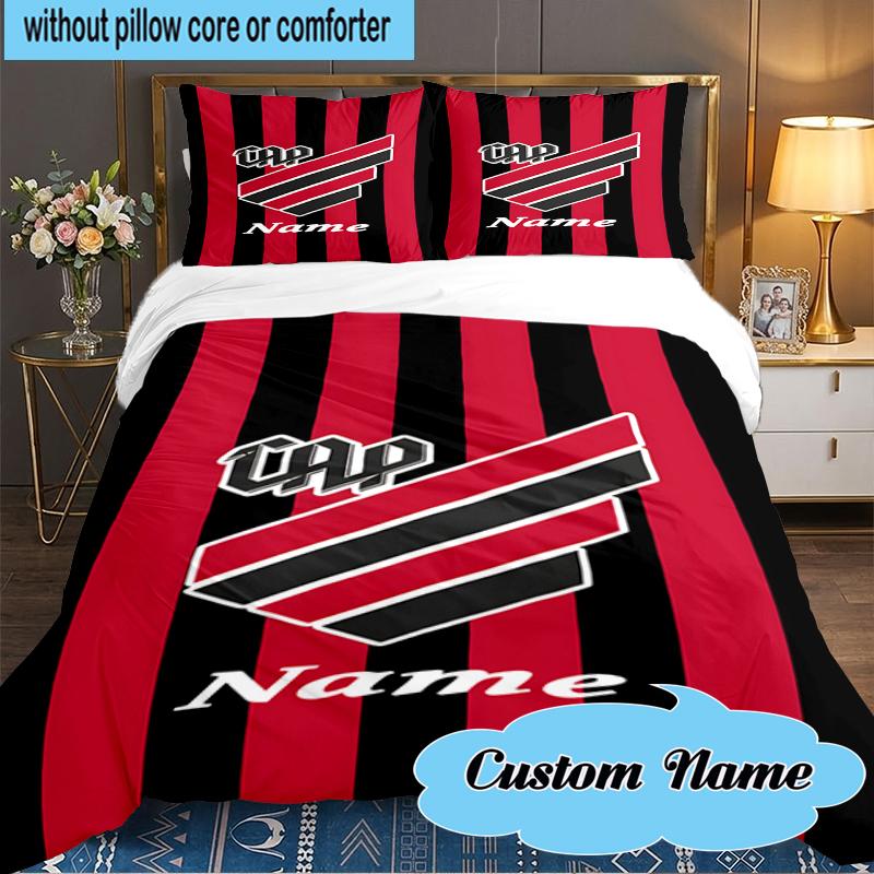 Custom Name Black Stripes Athletico Crest Bedding Set 3pcs, Bedding Set Including 1pc Duvet Cover And 2pcs Pillowcases for Bedroom, Dormitory Gift