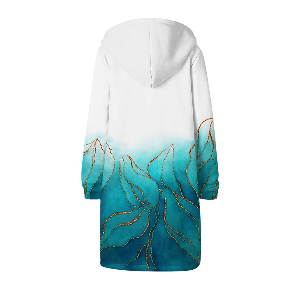 Módní dámské ležérní volný svetr s kapucí, střední délka kabát s dlouhým rukávem s potiskem