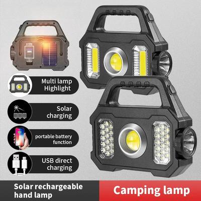 High Power LED COB Flashlights Rechargeable Camping Work Light Multi Functional Portable Light Solar Charging 6 Lighting Modes