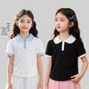 Girls' Summer Lace Collar Polo Shirt: Stylish Academy T-shirt for Medium & Large Sizes - Short Sleeve Solid Color Top