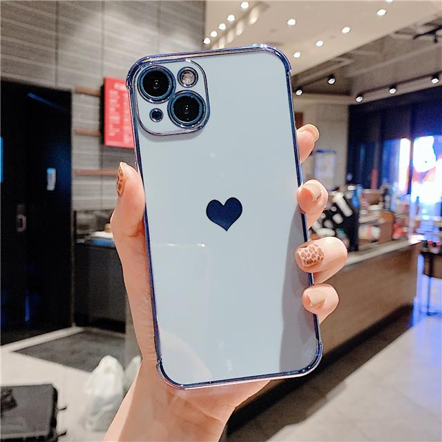 Love Heart Plating Frame Case For iPhone 13 12Mini 11 Pro Max SE2 SE3 Cute Soft Silicone Protective On 7 8 Plus XS XR Back Cover