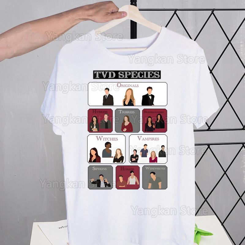 Damon Salvatore The Vampire Diaries Tshirts Men Shirt Harajaku Chronicles Vampiricas Summer Streetwear Casual Tee Short Sleeve