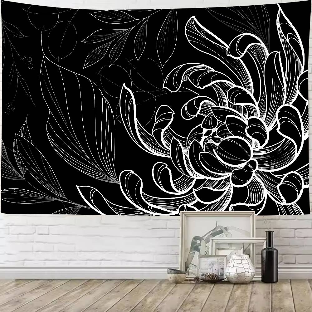 Cool Fashion Black Flower Tapestry Decoration Bedroom Dormitory Background Cloth Holiday Home Party Living Room Club Tapestry