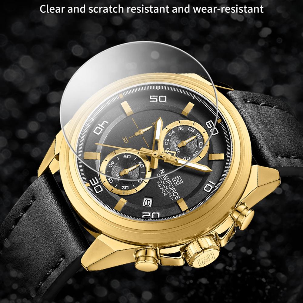 NAVIFORCE Men's Leather Watch Stopwatch Chronograph Calendar Luminous Hand Waterproof 3ATM Casual Business Fashion Watch NF8075