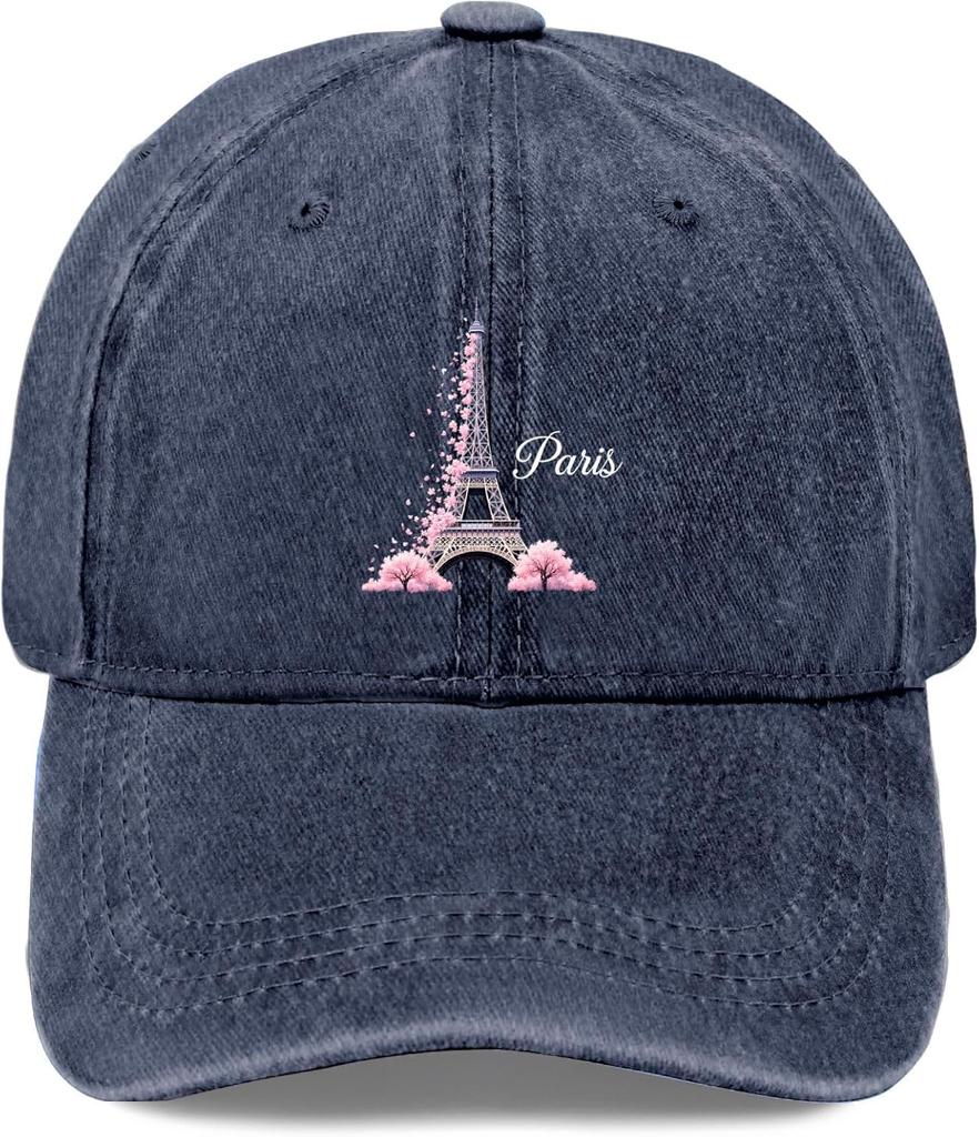 Eiffel Tower Sakura Baseball Denim Cap Adult Casual Polyester Printed Baseball Hat for Men Women