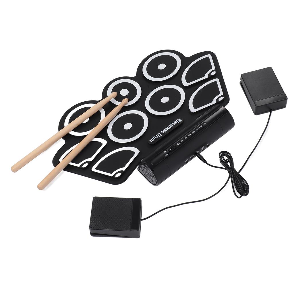 9 Pads Electronic Drum Set Silicone and ABS USB MIDI Interface Roll Up Drum Pad with 2 Drumsticks 2 
