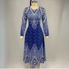 QICED Women's O-neck Vintage Print Long Sleeve Maxi Dress Spring Autumn