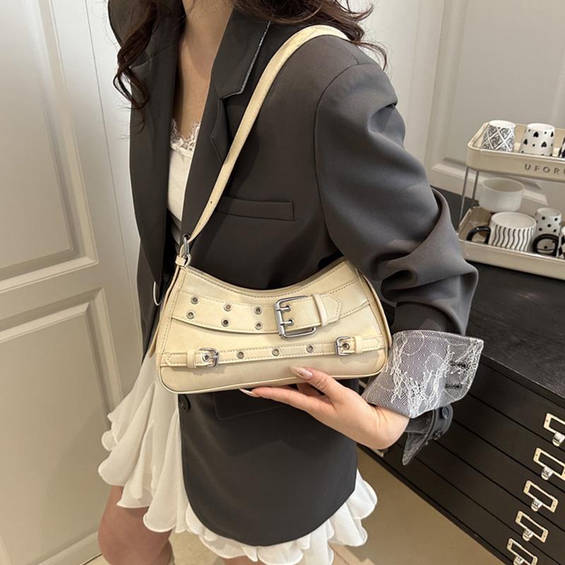 Trendy Cool And Spicy Girl Retro Motorcycle Underarm Bag For Women Casual Shopping Shoulder Bag Small Handbag
