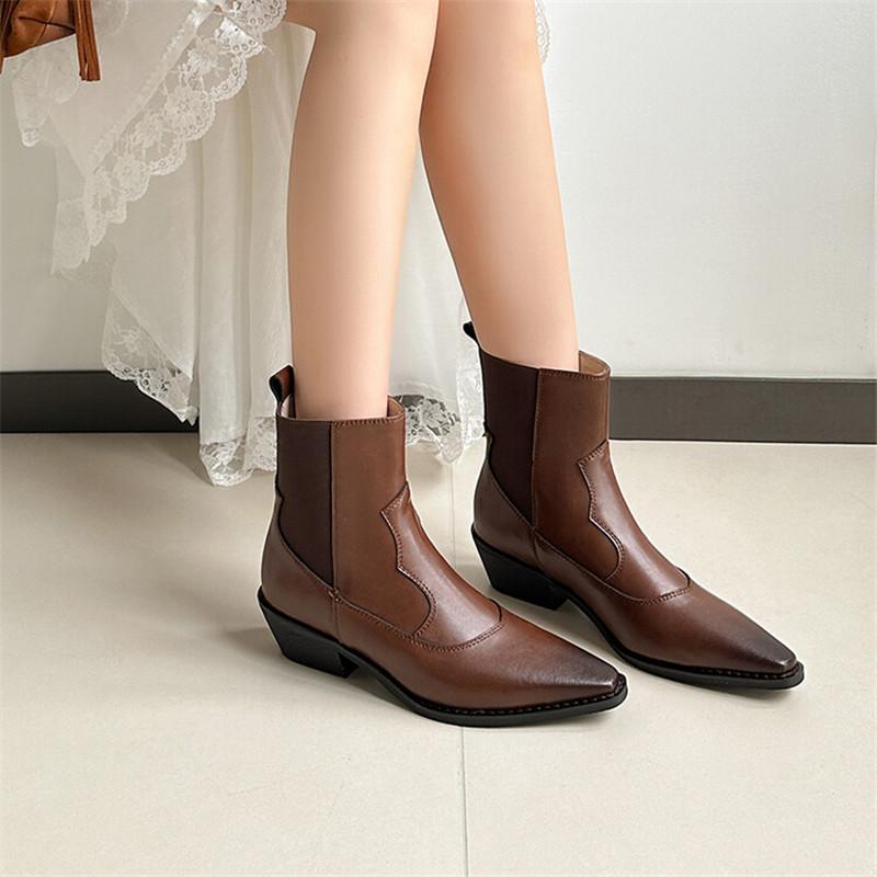 Fashion NEW Autumn Winter Split Leather Women Boot Fashion Short Boots Square Toe Chunky Shoes for Women Zapatos De Mujer Large Size