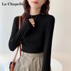La Chapelle Mock Neck Ribbed Long Sleeve T-Shirt