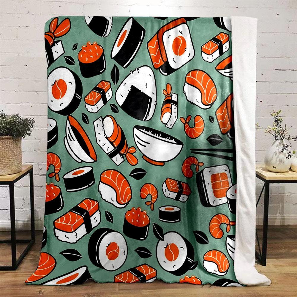 Sushi and Seafood Pattern Blanket Patterned flannel blanket perfect for the bedroom living room, sofa, or a little nap