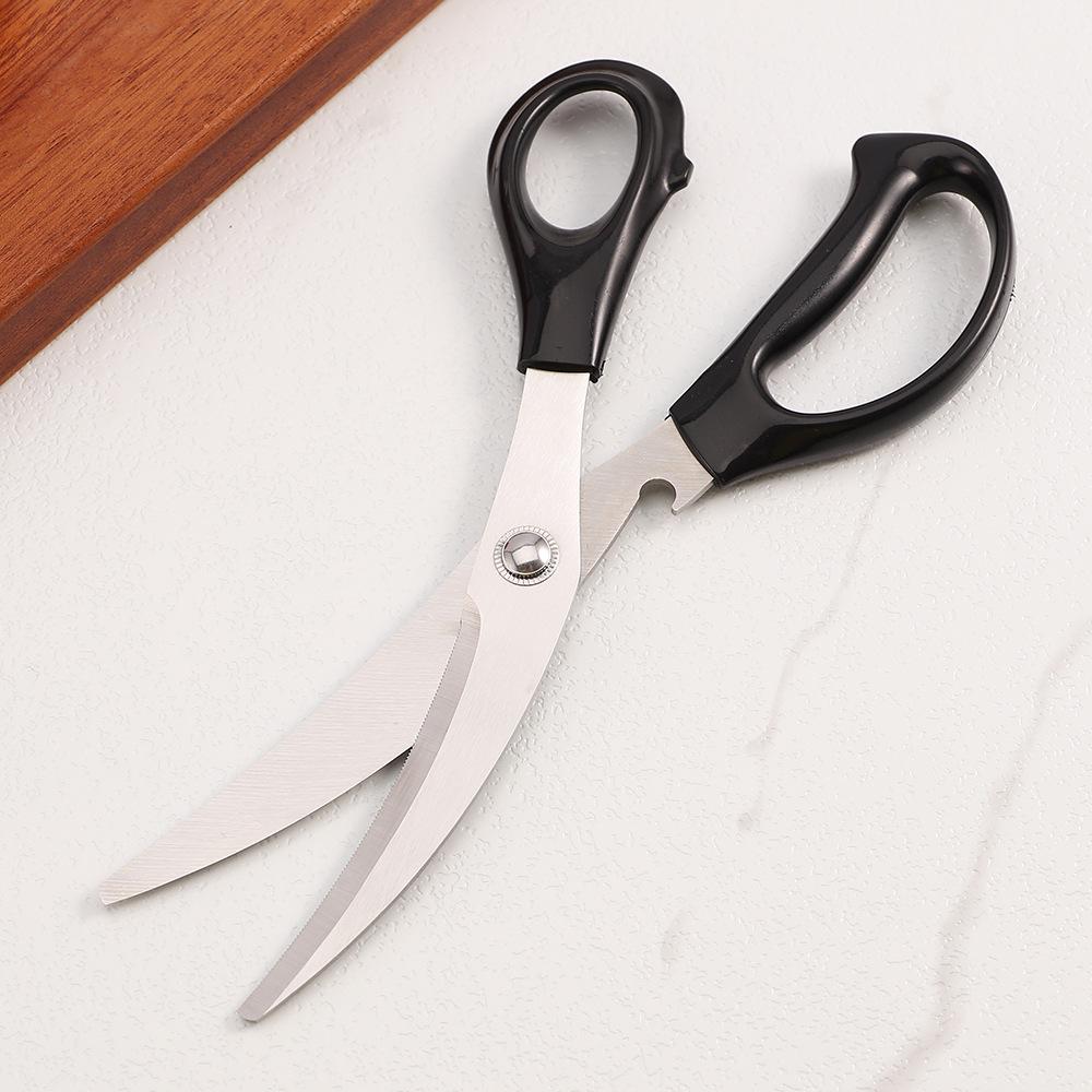 Korean Style Curved Stainless Steel Scissors for Cutting Chicken, Steak, and Barbecue.