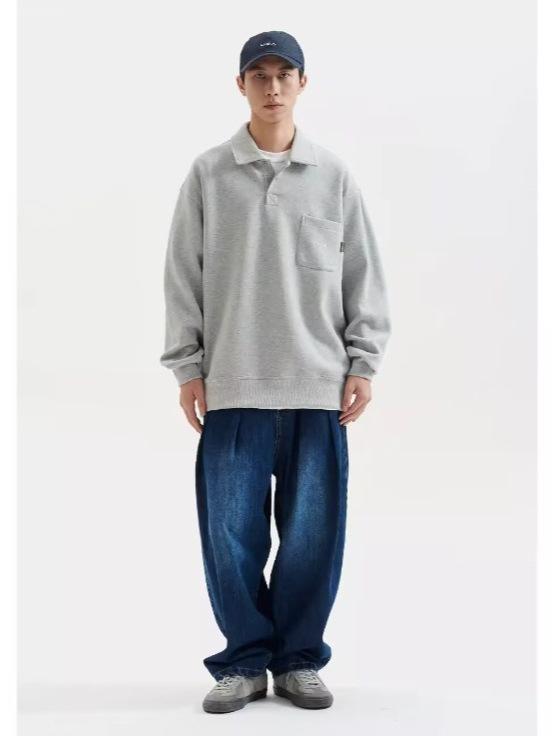 Autumn/Winter Long Sleeve Loose Fit Lapel Hoodie Pullover Casual Polo Shirt.