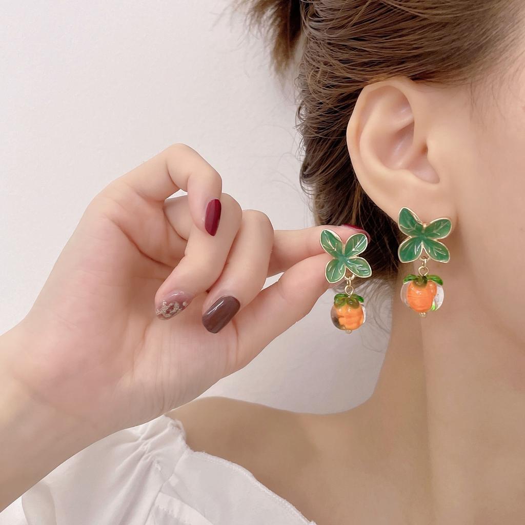 Glass Persimmon Retro Earrings, Stunning Girl Orange Earrings, Versatile And Elegant Chinese Style Earrings