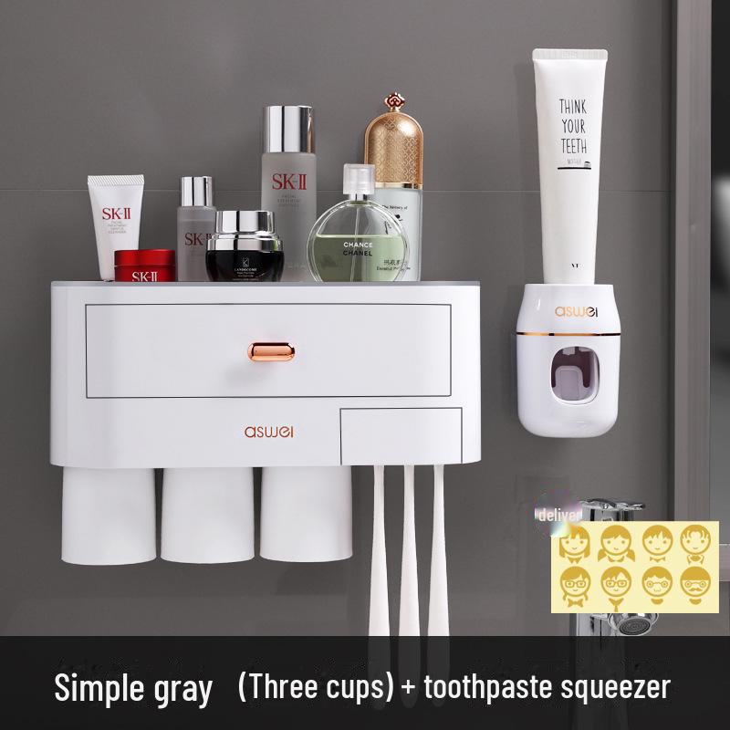 

Набор из зубной щетки и ополаскивателя для полости рта с настенным креплением и контейнером для хранения без перфорации