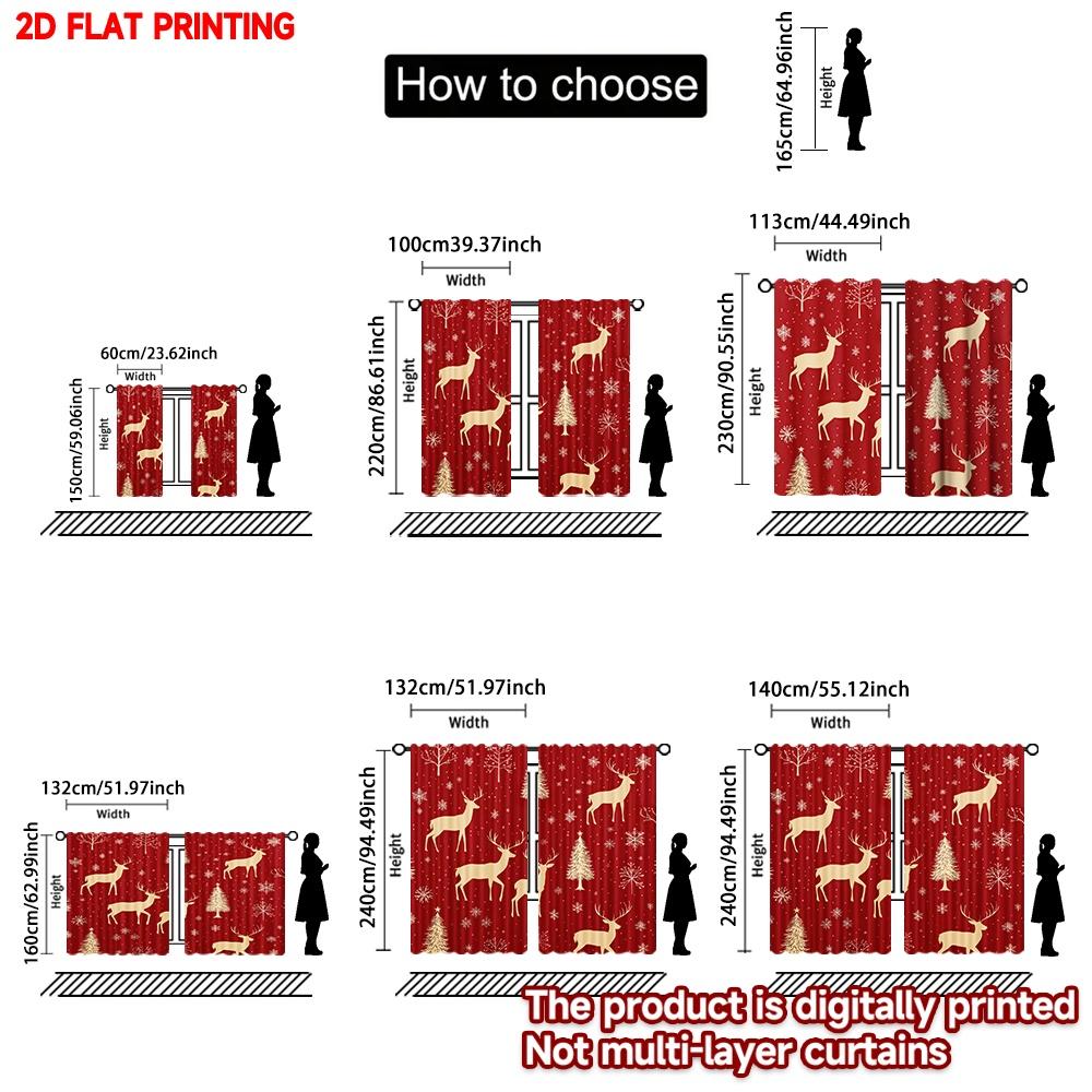 Flat Printing Happy Christmas Party Curtains Reindeer Snowflakes Digital Printed Polyester Drapes Durable Curtain Set Of 2 Made Washable