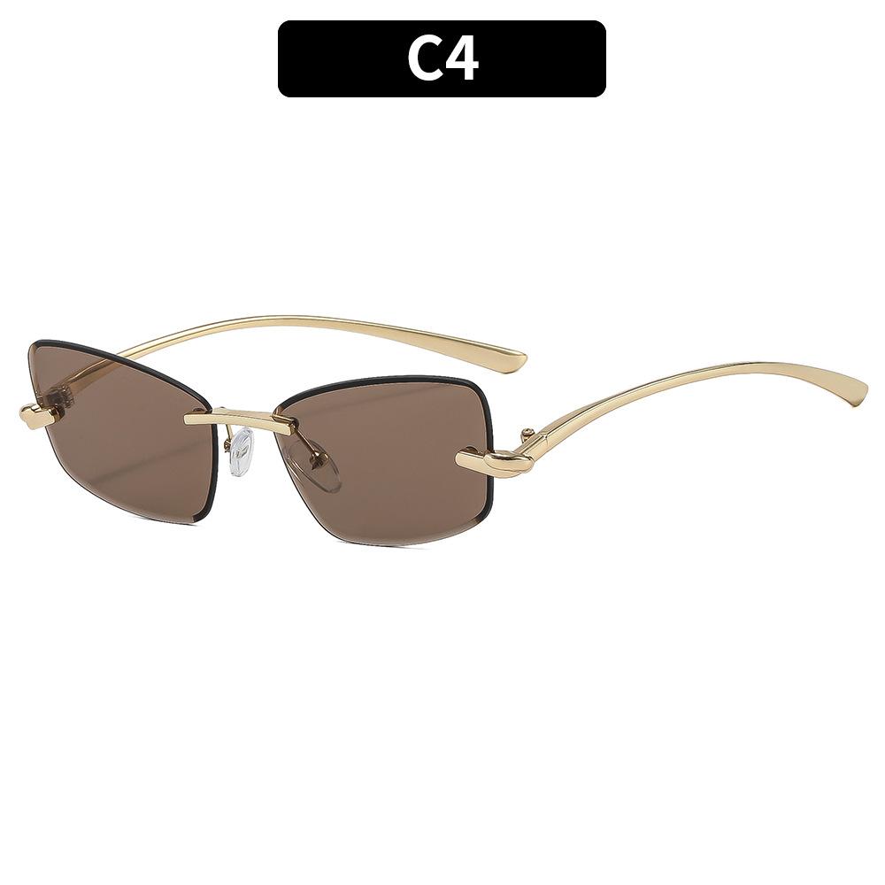 New metal trimmed frameless sunglasses, high-end trendy square fashion sunglasses, personalized versatile street shot glasses