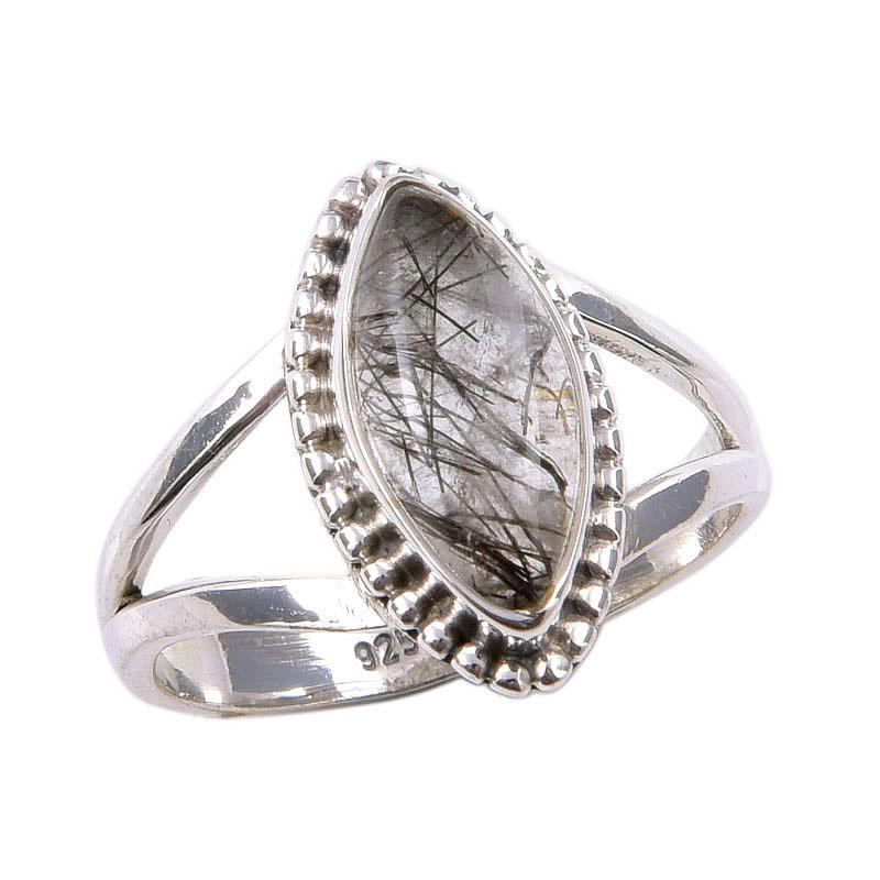 Natural Black Rutile Gemstone 925 Solid Sterling Silver Jewelry Ring S.6.5 o1n09