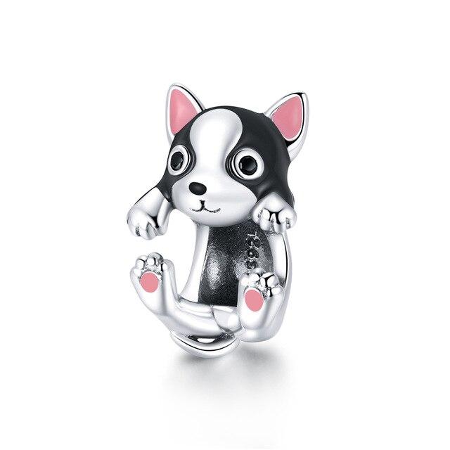 Zirconia Color Sterling Cane Animaletto Cane Cane Bulldog Perline Adatte Braccialetto da Polso Originale Ciondolo Gioielli Fai da Te Braccialetto da Polso alla Moda