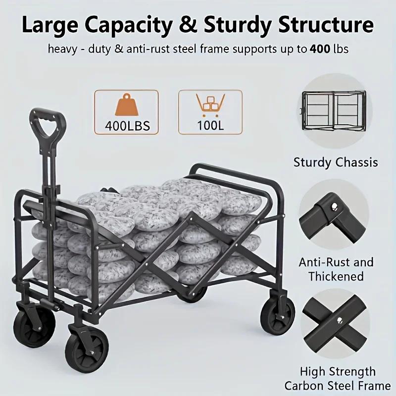 Bollerwagen für Jugendliche, faltbarer Wagen mit Rädern - Schwerlast-Nutzwagen für Lebensmittel,
