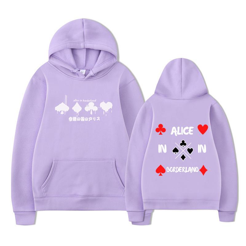 Alice in Borderland Hoodie – Unisex Black Double Sided Fleece Sweatshirt, Playing Card Suits & Japanese Kanji Drip Print, AIB Anime Streetwear