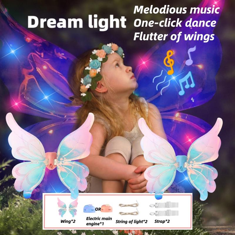 Jq Schmetterling Elektrischer Engel Rücken Ornament Kinderflügel mit Licht Geburtstagsgeschenk für Mädchen Nachtmarktstand