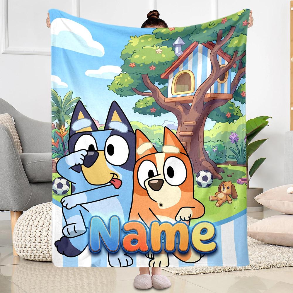 Bluey's Colorful Friends Customize Text Blanket Throw Customizable Blanket Warmthful Decor for Office Bed Chair Sofa Ideal for All Seasons
