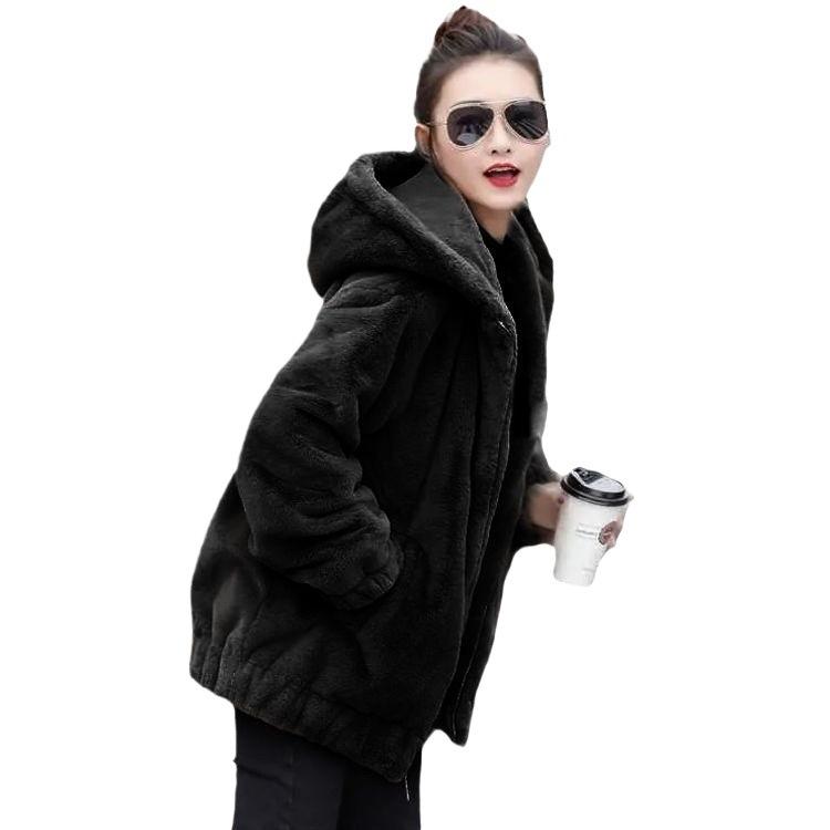 Imitation gold mink jacket women's short hooded plush imitation fur winter new thickened loose coat women