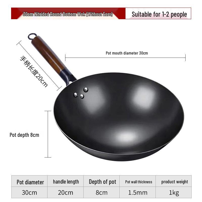 Vintage Nitrided Cast Iron Wok: Rust-resistant, non-stick, well-seasoned stir-fry pan for gas stoves, ideal for home cooking.