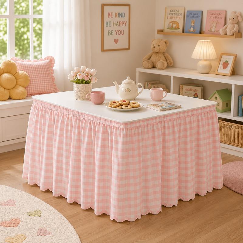 Pastoral Grid Party Decor Table Skirt Home Living Room Dustproof Dining Tables Cafe Dessert Table Background Table Surround