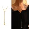 Hot Selling Geometric Ball Tassel Adjustable Winter Sweater Necklace Titanium Steel Sweater Chain for Women