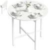 Collapsible Drop Leaf Table, Folding Dining Table for Small Spaces, Extendable Kitchen Table with Steel Frame, White