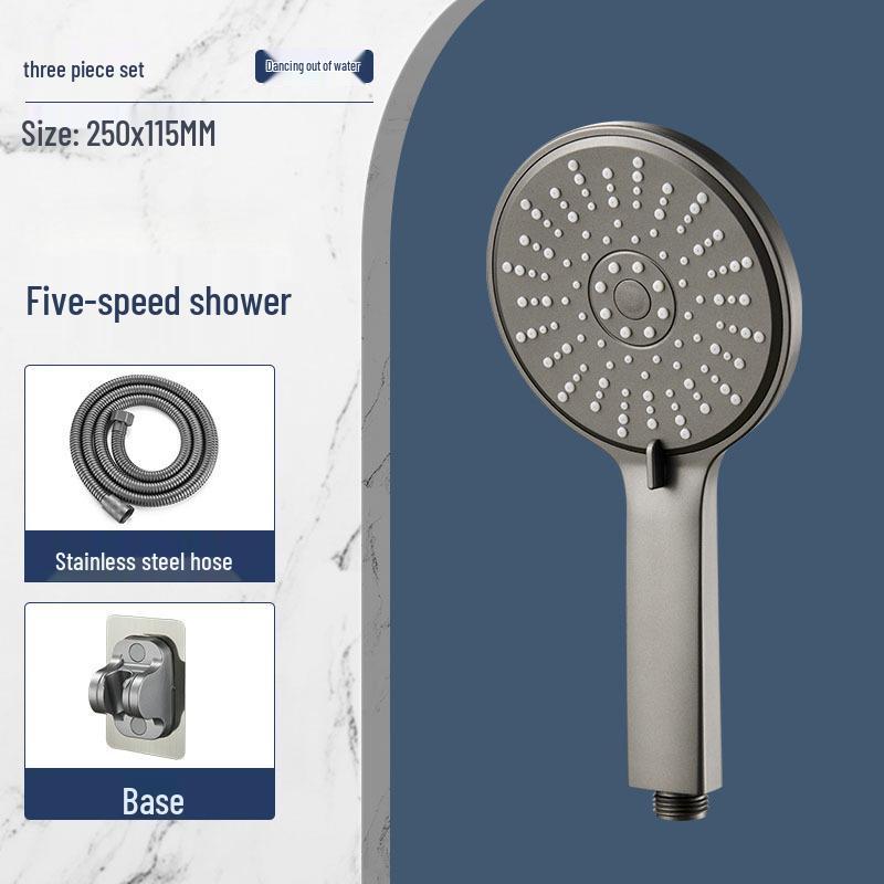 Black Lotus High-Pressure Shower Head with Five Functions and Large Panel