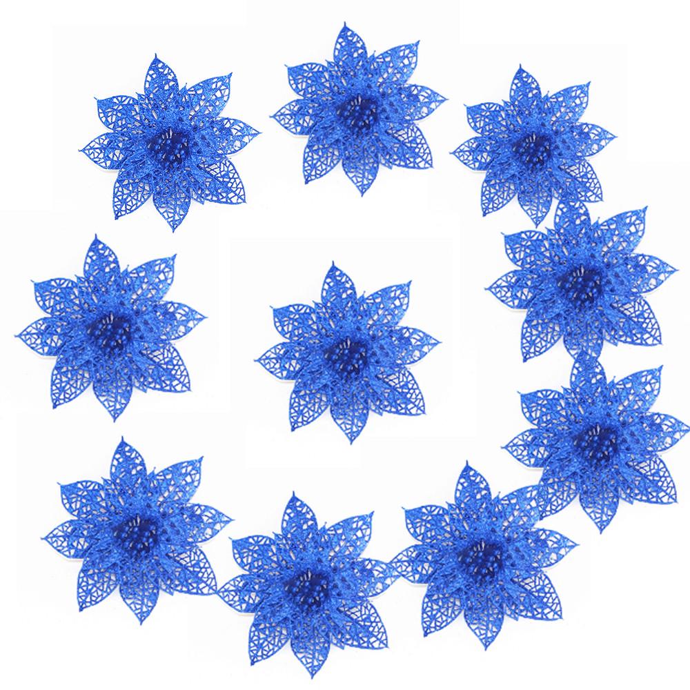 

Set of 10 Artificial Christmas Flowers 10CM Realistic Decorative Faux Floral Stems for Holiday Crafting Seasonal Home and Event Decoration синий