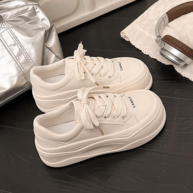 Leather little white shoes women's muffin thick baseplate shoes spring 2025 new small man height increase big head casual bread shoes