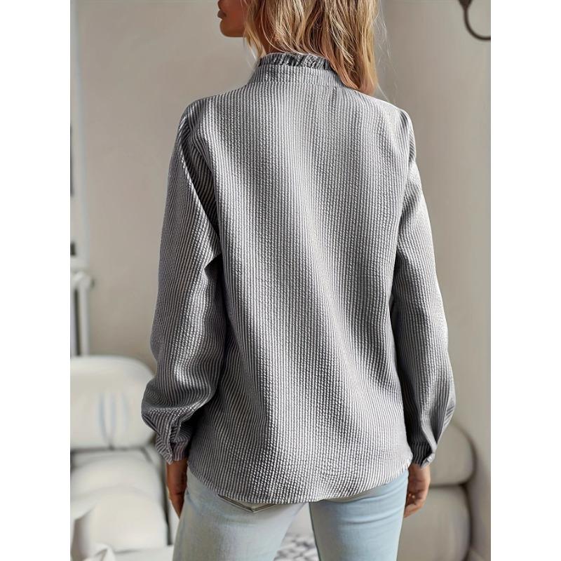 Dameskjuser Høst Vinter Skjorter Mote Fritid Rysjer Enkeltspent Langermet Skjorte Stripete Topper