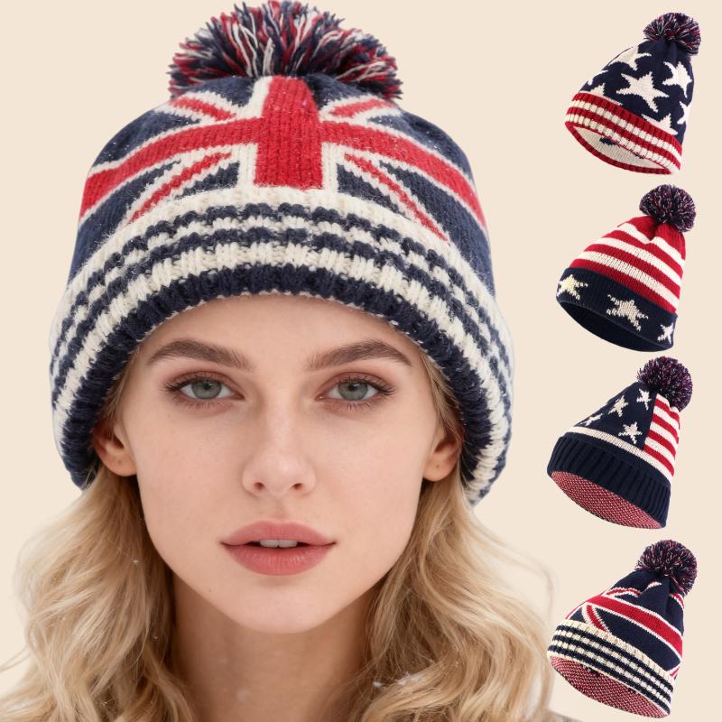 1pc Men Winter Knitted Cap for Women Unisex Casual British National Flag Hats Skullies Beanie Hat Outdoor Ski Sport Hiking Windproof Cap