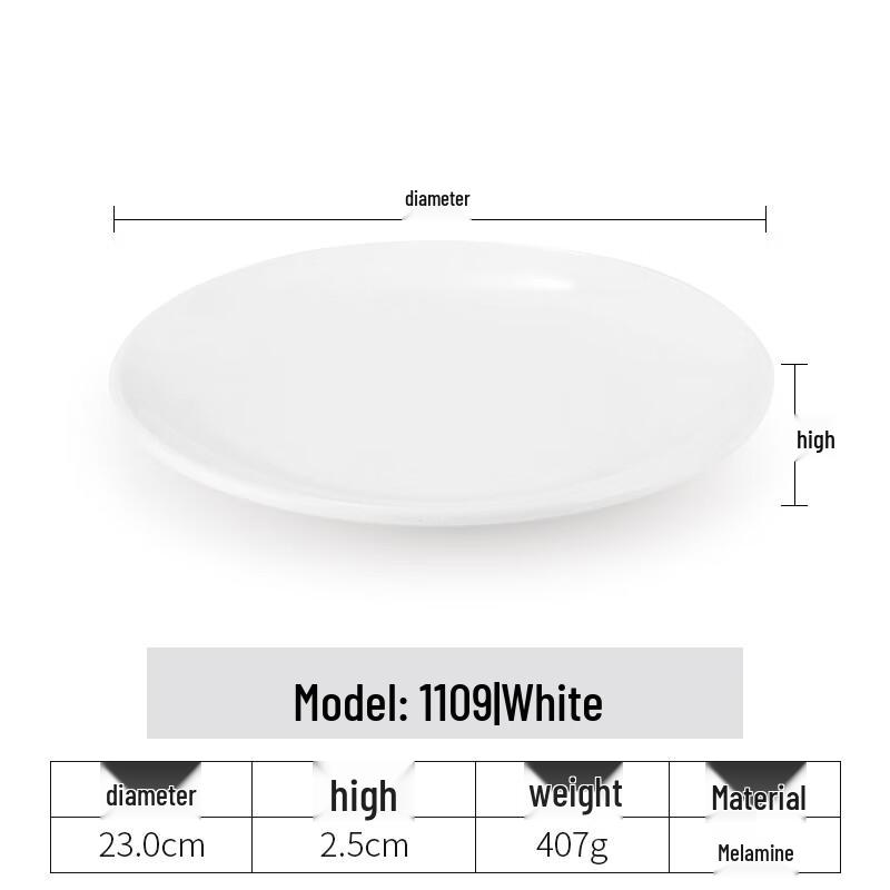 

A5 Melamine Round Dinner Plates, White (Pack of 5)